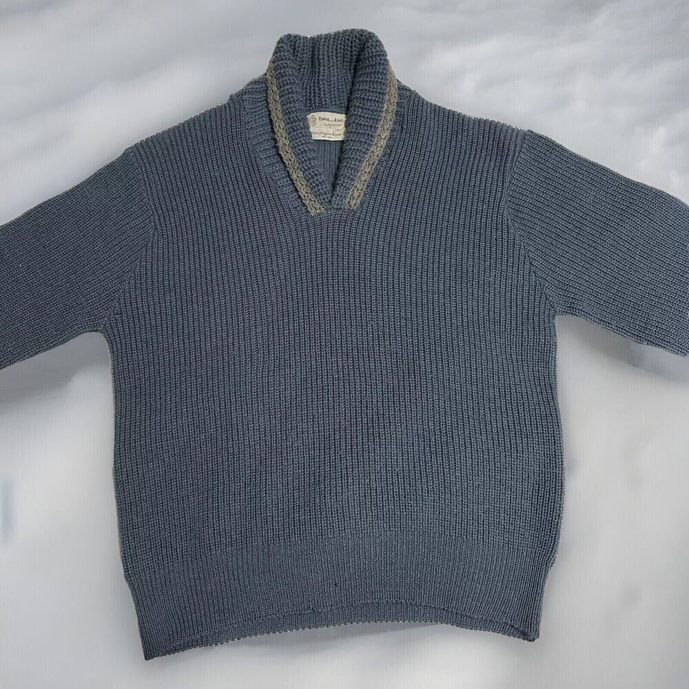 Vintage Wool Sweater Towne and King California Mens L V Neck Shawl Collar Blue